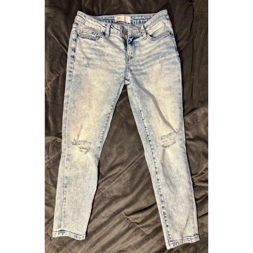 BKE Stella Low Rise Ankle Skinny Jeans Light Acid Wash Distressed Slim Fit